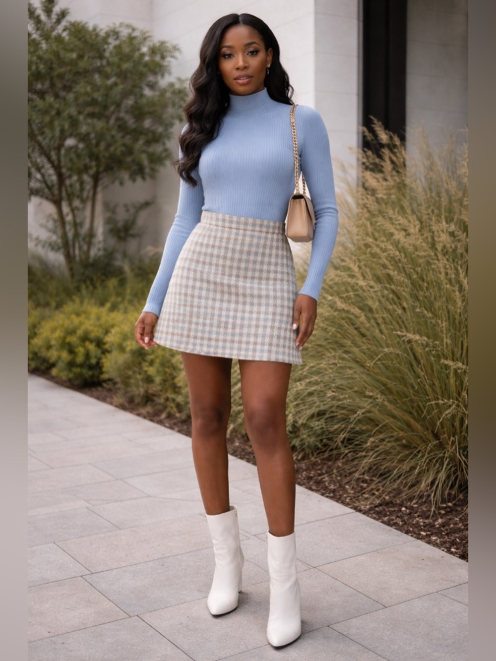 Reformation Plaid A Line Mini Skirt Neutral Size 6